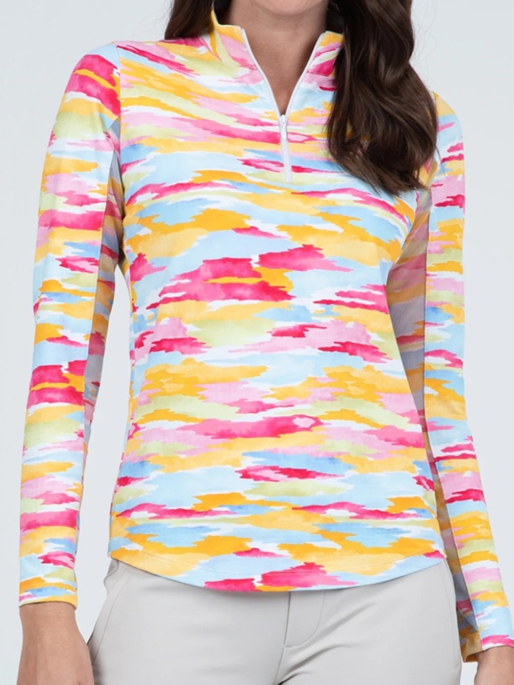 IBKuhl Jessie Polo Shirt Women L Multicolor Long Sleeve Golf Athleisure